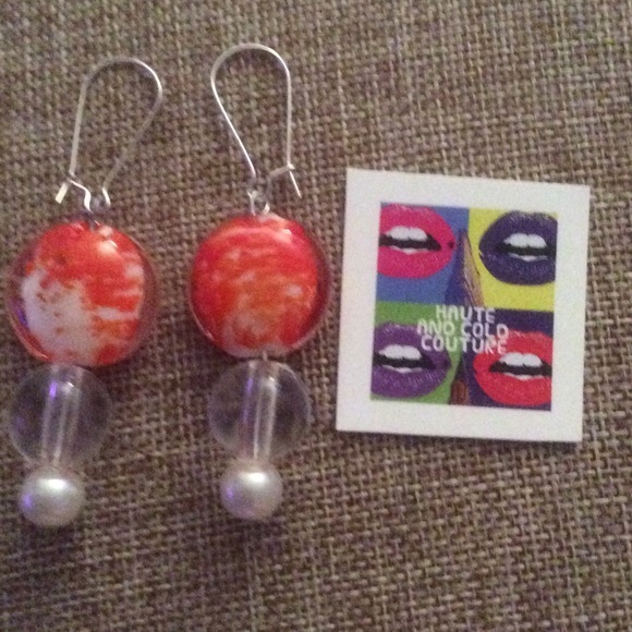 Handmade Orange Venetian Glass Faux Pearl Earrings